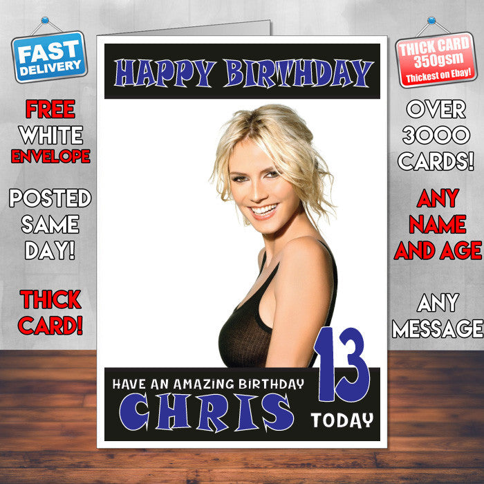 Personalised Heidi Klum 2 INSPIRED THEME Celebrity Birthday Card (SA) – Personalised Heidi Klum 2 Inspired Theme Celebrity Birthday Card
