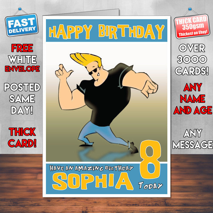 Personalised Johnny Bravo Style Style Inspired Cartoon Birthday Card (SA)