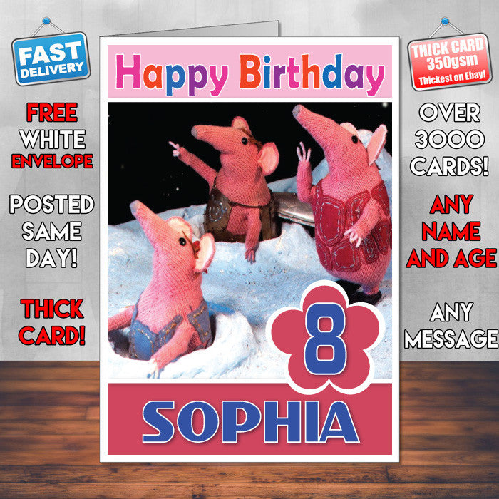 Personalised Kids Inspired Clangers 4 Style Theme Personalised Kidshows Birthday Card (SA)