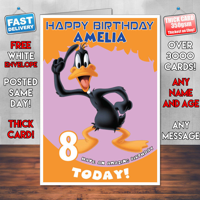 Personalised Kids Inspired Daffy Duck Personalized Birthday Card (SA)