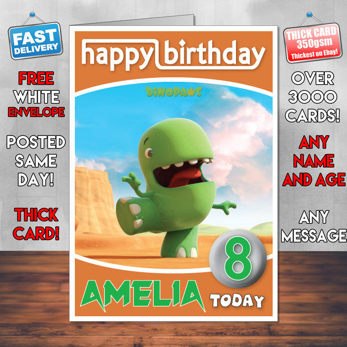 Personalised Kids Inspired Dinopaws 3 Style Theme Personalised Kidshows Birthday Card (SA)