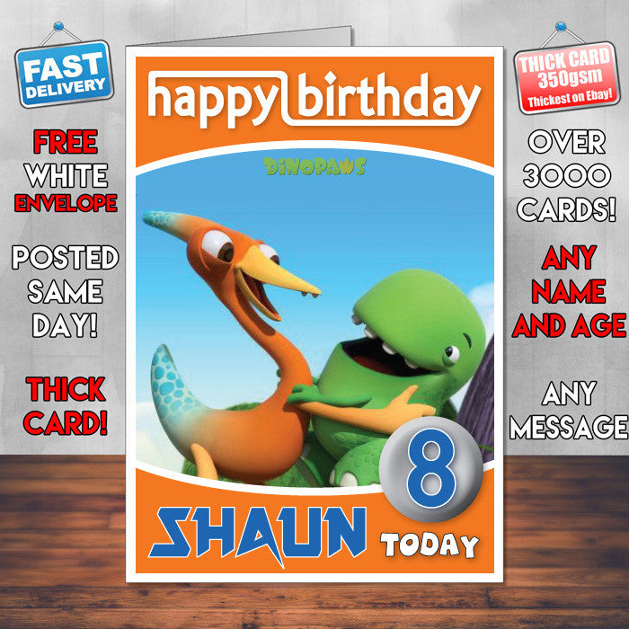 Personalised Kids Inspired Dinopaws 6 Style Theme Personalised Kidshows Birthday Card (SA)