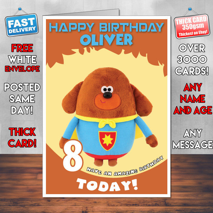 Personalised Kids Inspired Hey Duggee 3 Style Theme Personalised Kidshows Birthday Card (SA)