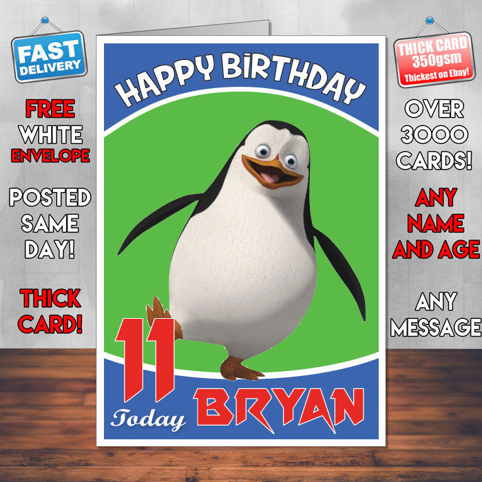 Personalised Kids Inspired Madagascar Penguin Birthday Card (SA) β Personalised Madagascar Penguin Birthday Card