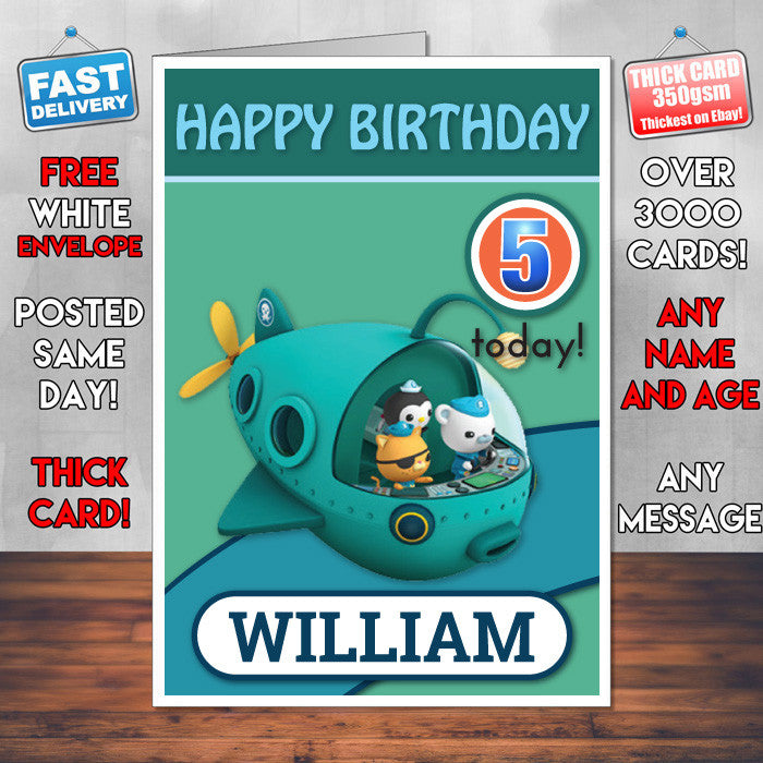 Personalised Kids Inspired OCTANAUGHTS 6 Bithday Card (SA)