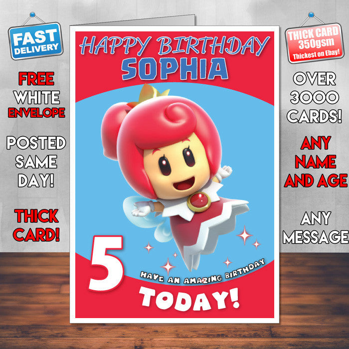 Personalised Kids Inspired Red Fairy Birthday Card (SA)
