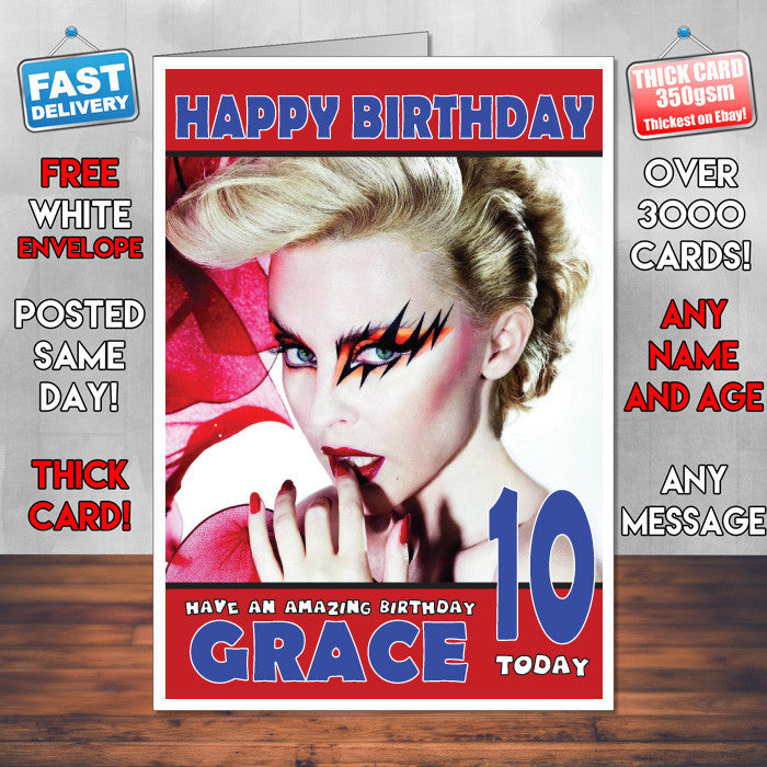 Personalised Kylie Minogues 2 Celebrity Inspired Style Birthday Card (SA)