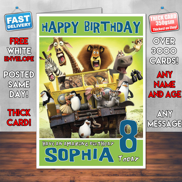 Personalised Madagascar 2 Style Inspired Cartoon Birthday Card (SA) – Personalised Madagascar 2 Style Inspired Cartoon Birthday Card