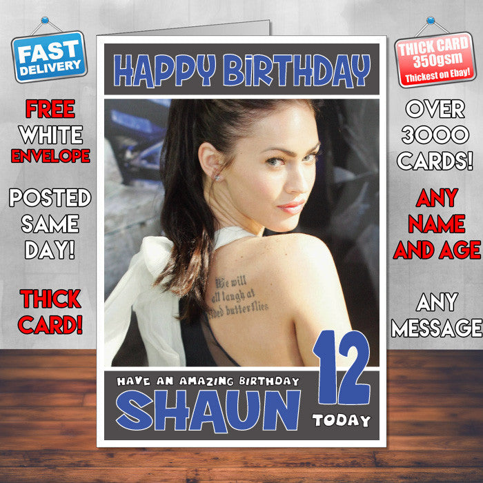 Personalised Megan Fox 5 INSPIRED THEME Celebrity Birthday Card (SA) – Personalised Megan Fox 5 Inspired Theme Celebrity Birthday Card