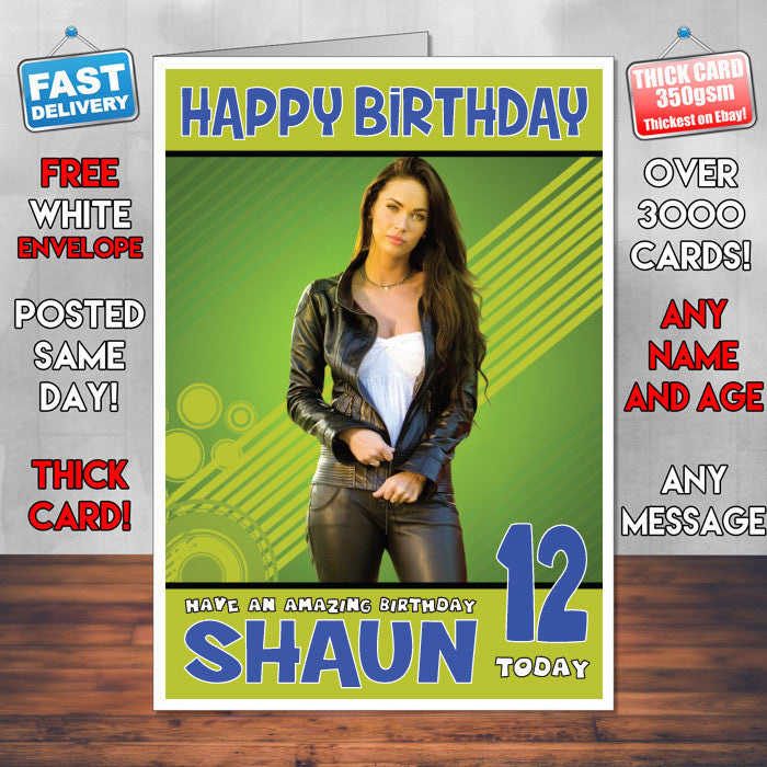 Personalised Megan Fox 8 INSPIRED THEME Celebrity Birthday Card (SA) – Personalised Megan Fox 8 Inspired Theme Celebrity Birthday Card