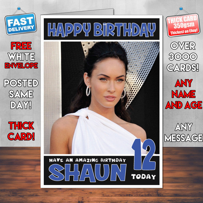 Personalised Megan Fox 9 INSPIRED THEME Celebrity Birthday Card (SA) – Personalised Megan Fox 9 Inspired Theme Celebrity Birthday Card