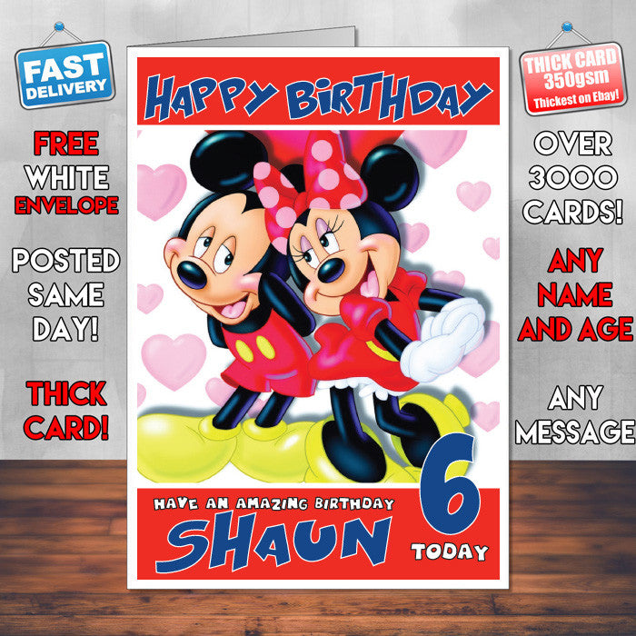 Personalised Mickey And Minnie Style Inspired Cartoon Birthday Card (SA)