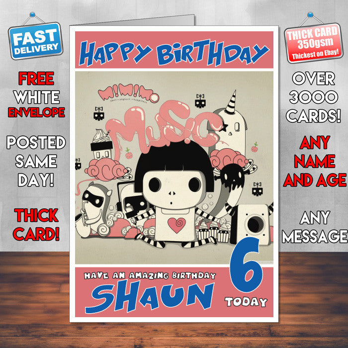 Personalised Mimimo Style Inspired Cartoon Birthday Card (SA)