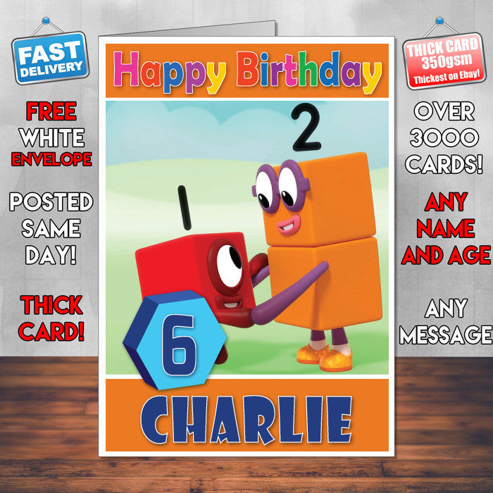 Personalised Number Blocks 11 Style Theme Personalised Kidshows Birthday Card (SA)