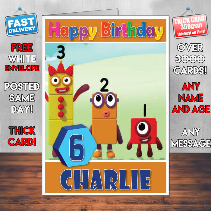 Personalised Number Blocks 14 Style Theme Personalised Kidshows Birthday Card (SA)