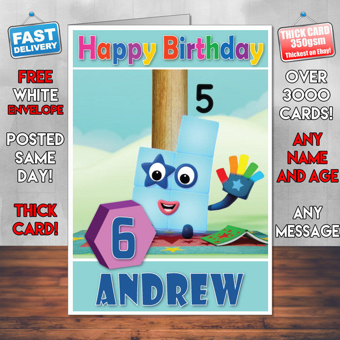 Personalised Number Blocks 5 Style Theme Personalised Kidshows Birthday Card (SA)
