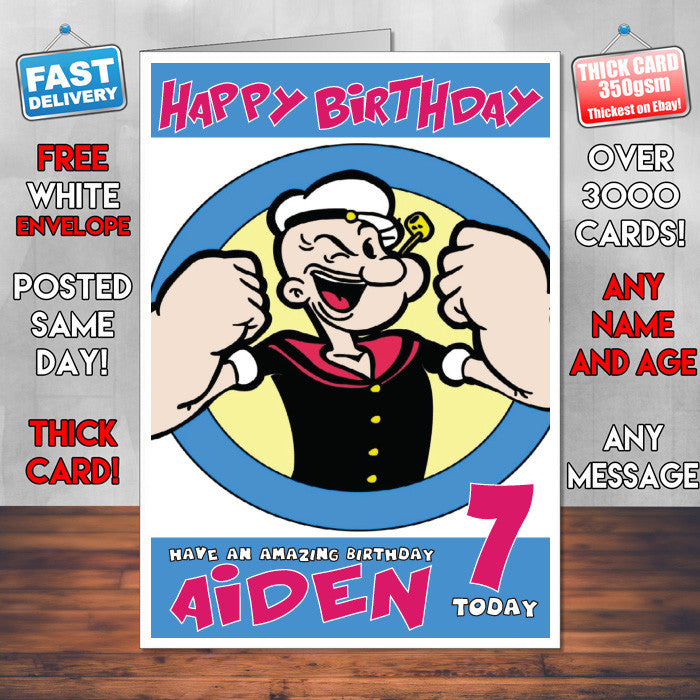 Personalised Popeyes Style Inspired Cartoon Birthday Card (SA)