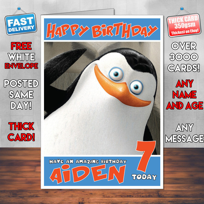 Personalised Private Penguin Style Inspired Cartoon Birthday Card (SA)