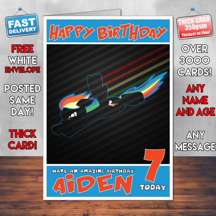 Personalised Rainbow Dash Style Inspired Cartoon Birthday Card (SA)