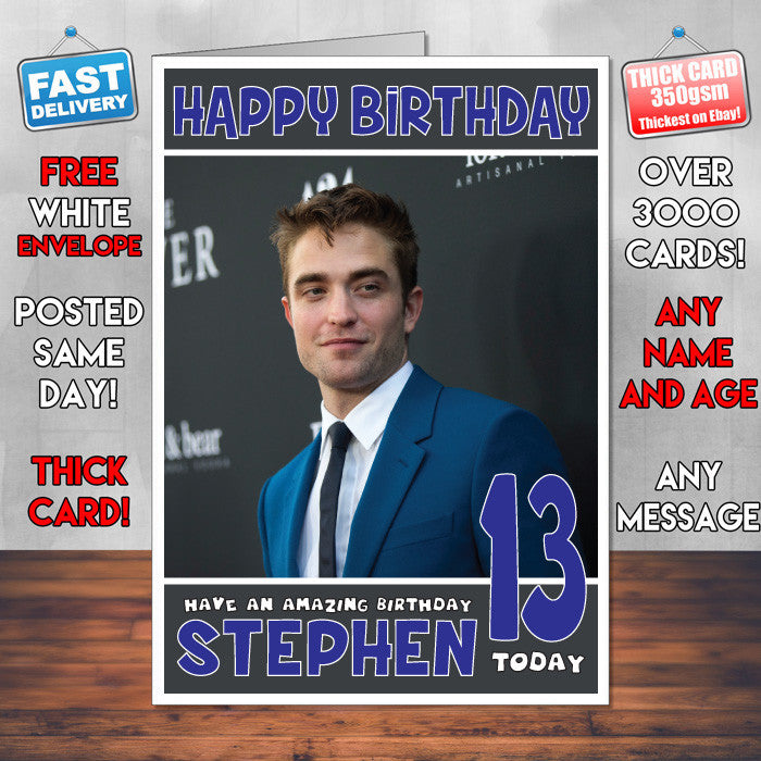Personalised Robert Pattinson 2 INSPIRED THEME Celebrity Birthday Card (SA) – Personalised Robert Pattinson 2 Inspired Theme Celebrity Birthday Card