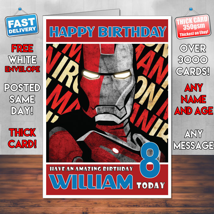 Personalised Shepard Fairey Iron Man Inspired Theme Movie Birthday Card