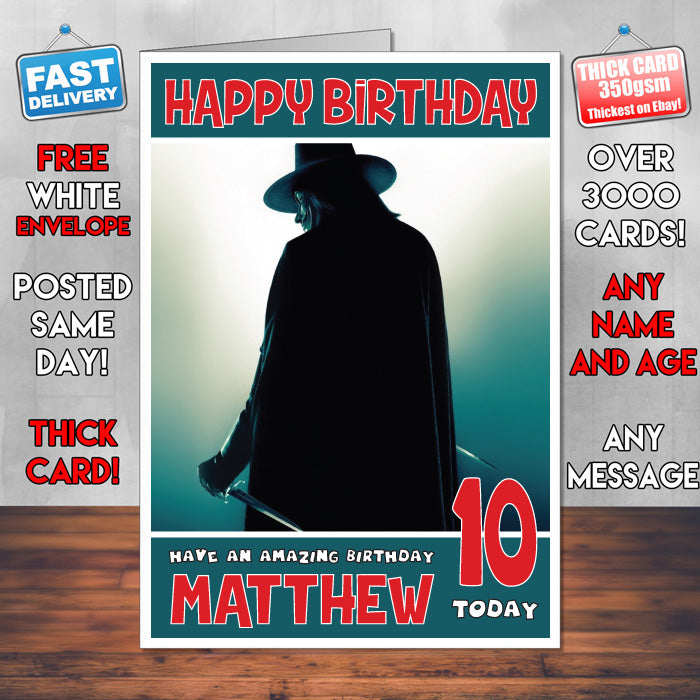 Personalised V for Vendetta Inspired Theme Movie Birthday Card