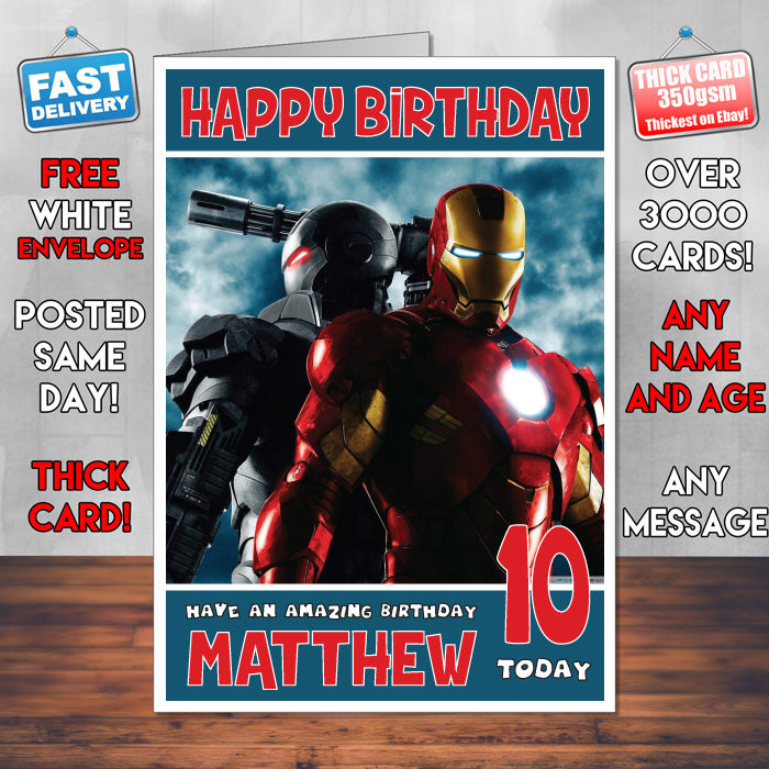 Personalised War Machine and Iron Man Inspired Theme Movie Birthday Card