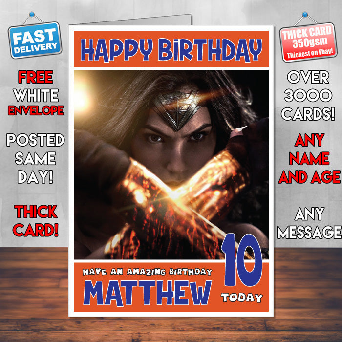 Personalised Wonder Woman Inspired Theme Movie Birthday Card