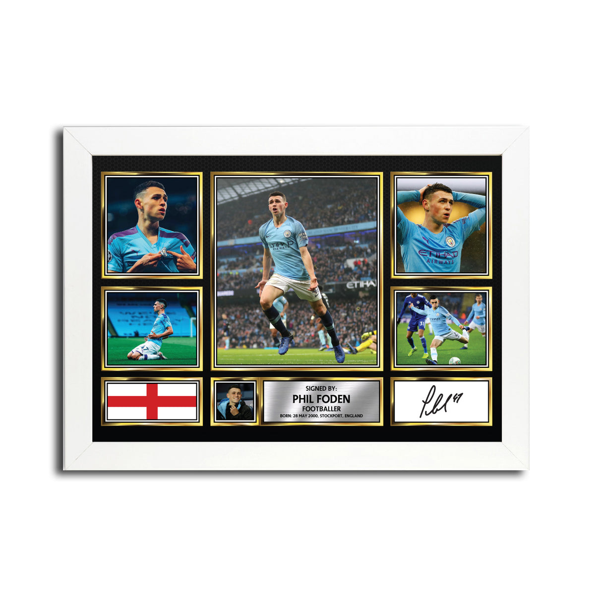 Phil Foden MC1696 – Black Frame Printed Signature Football Poster – Phil Foden MC1696