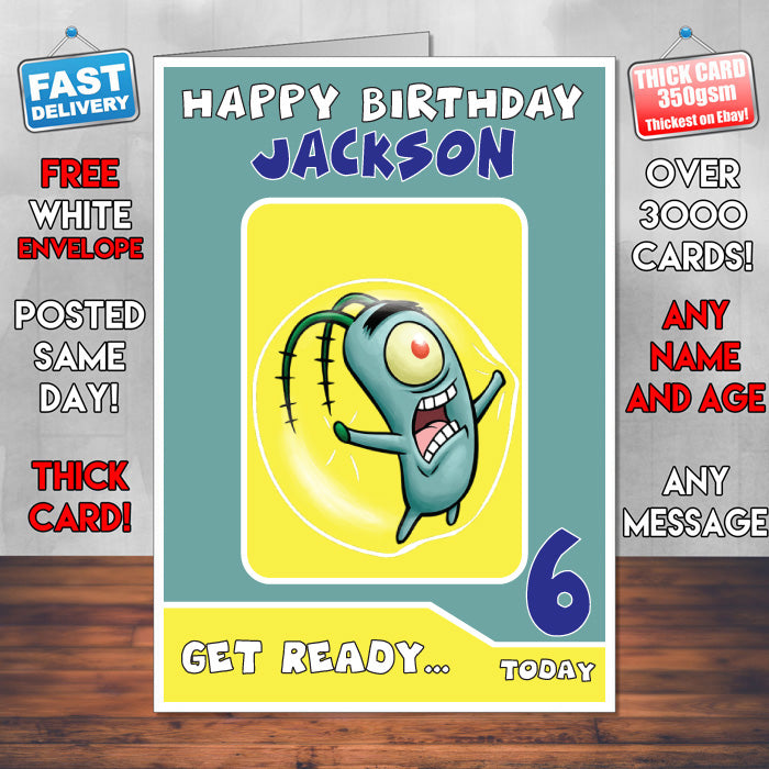Plankton Inspired Theme Personalised Kids Inspired Birthday Card (SA060917) β Plankton Inspired Theme Personalised Birthday Card β personalised Birthday Card