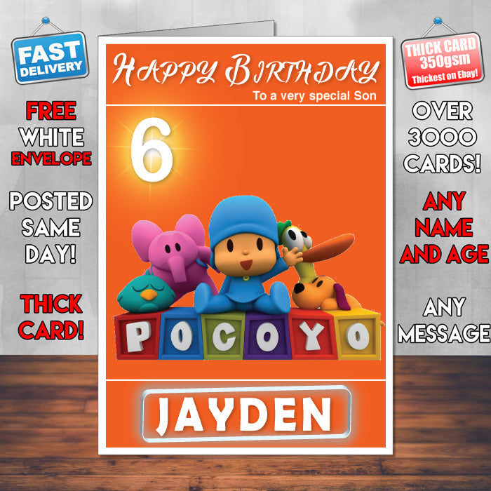 Pocoyo 1 Style Theme Personalised Kidshows Birthday Card (SA) β Pocoyo 1 Style Theme Personalised Kidshows Birthday Card