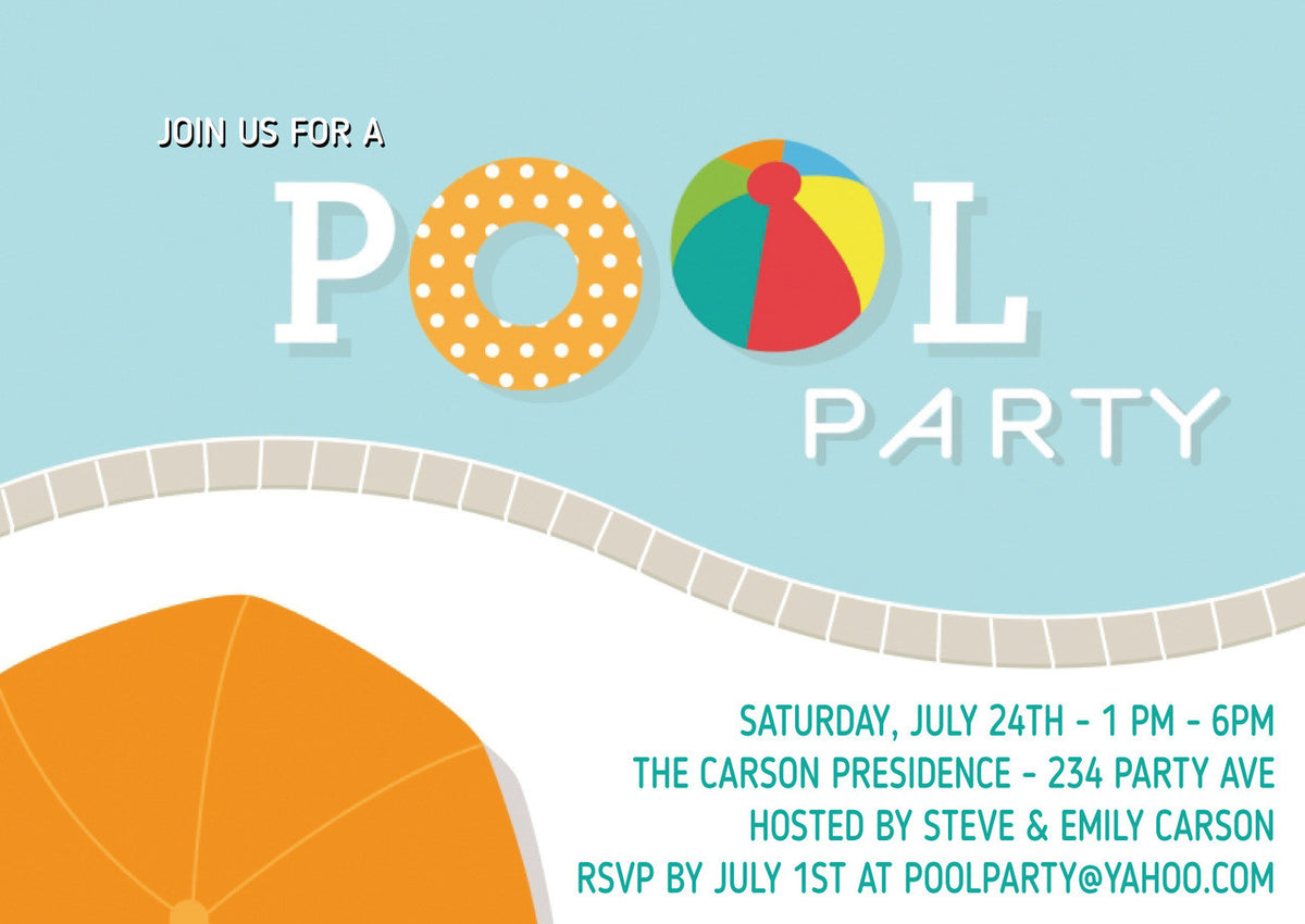 10 X Personalised Printed Pool Party INSPIRED STYLE Invites – 10 X Personalised Printed Pool Party Invites