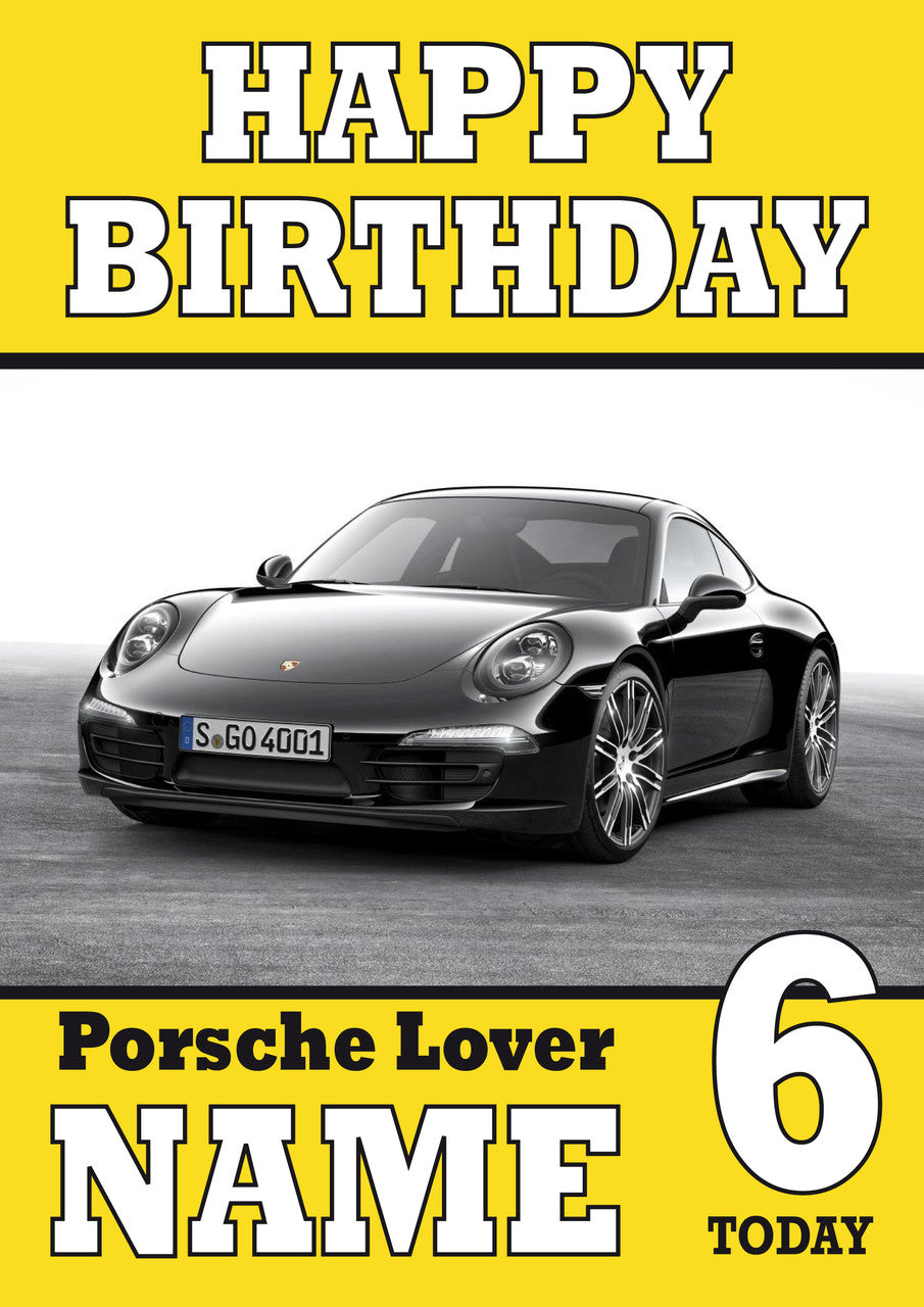 Personalised Porsche Black THEME INSPIRED Style PERSONALISED Kids Adult FUNNY Birthday Card