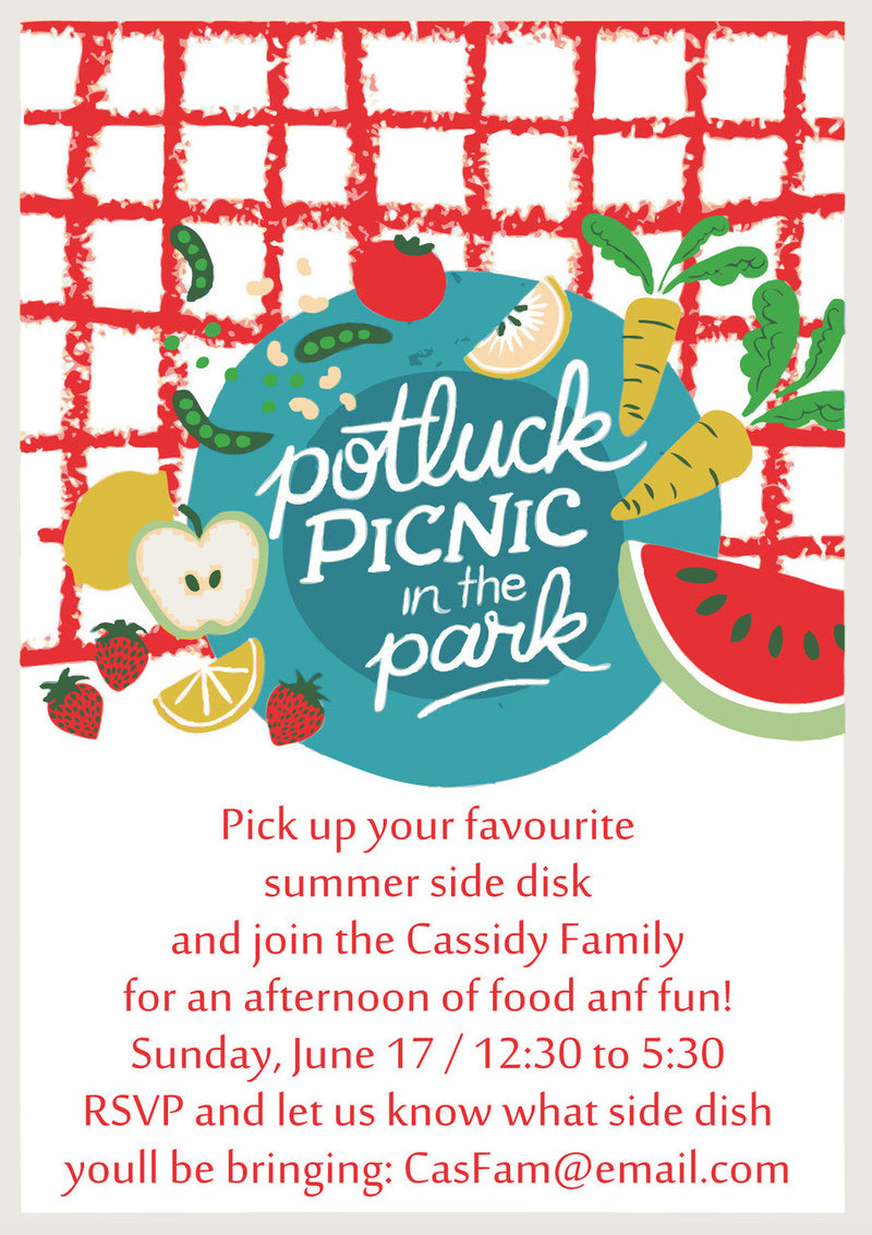 10 X Personalised Printed Potluck Picnick In The Park INSPIRED STYLE Invites