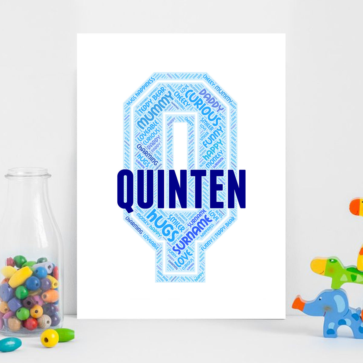 Personalised Name Word Art Poster Print Blue Letter Q β Personalised name word art print, blue letter Q, print only