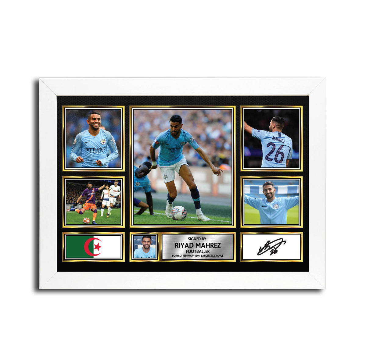 RIYAD MAHREZ MC1659 – Black Frame Printed Signature Football Poster – Riyad Mahrez MC1659