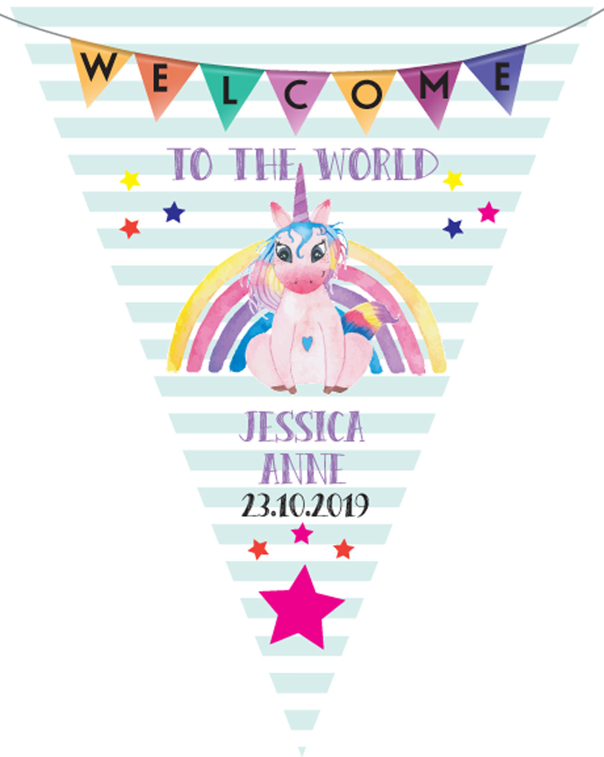 RM182 Welcome To World Bunting B Personalised Custom Bunting Premium Party Decorations (Standard Bunting (14.8cm X 21cm))