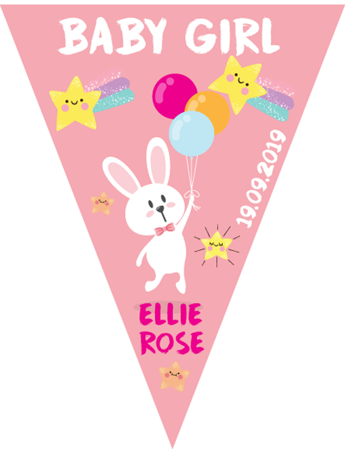 RM185 Baby Girl Bunting A Personalised Custom Bunting Premium Party Decorations (Standard Bunting (14.8cm X 21cm))