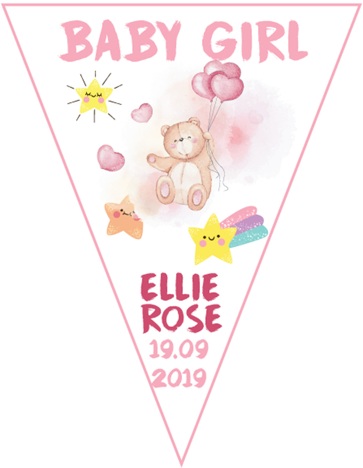 RM186 Baby Girl Bunting B Personalised Custom Bunting Premium Party Decorations (Standard Bunting (14.8cm X 21cm))