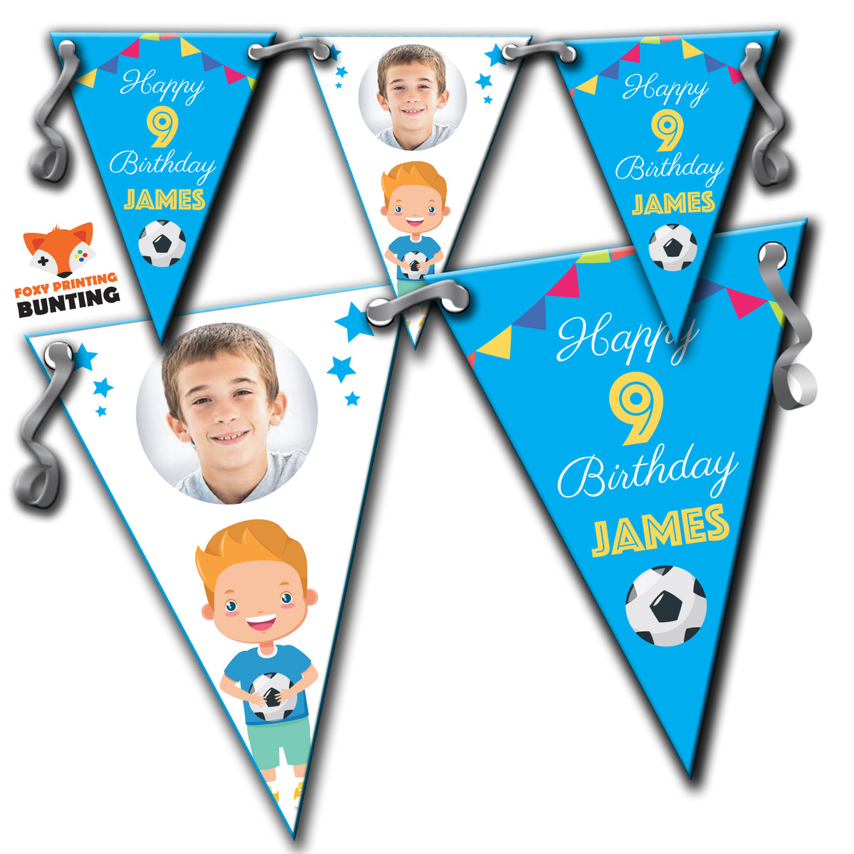 RM5 Birthday Football Bunting B Personalised Custom Bunting Premium Party Decorations (Standard Bunting (14.8cm X 21cm)) – RM5 Birthday Football Bunting B Personalised Custom Bunting