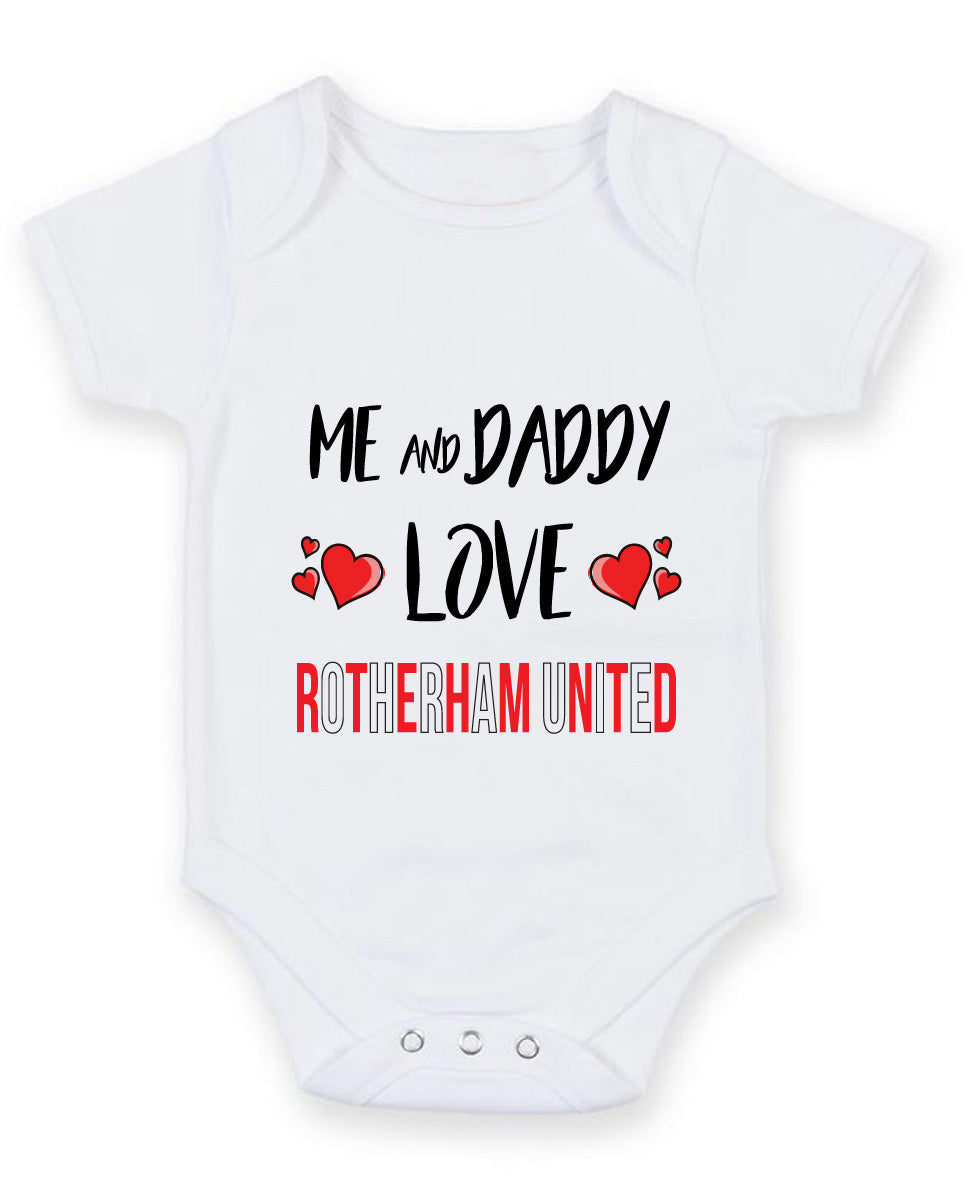 Me and Daddy Love Rotherham United Personalised Football Team Baby Grow