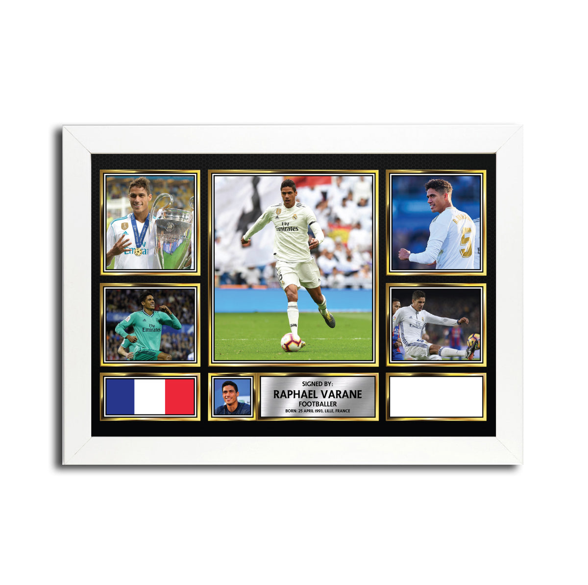 Raphaël Varane MC1690 – Black Frame Printed Signature Football Poster – Raphaël Varane MC1690
