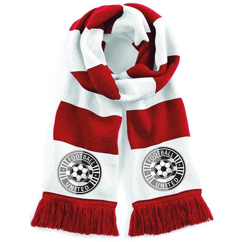 Red/White Personalised Football Scarf For Your Team-Printed Full Colour Badge