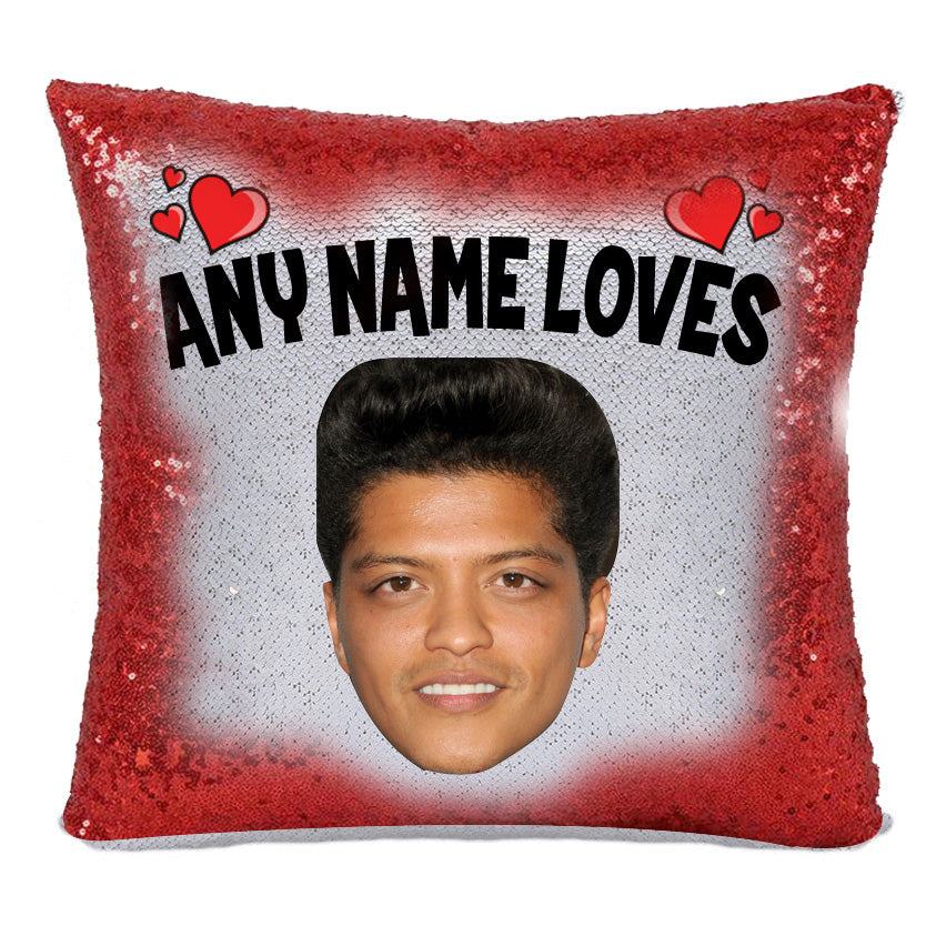 Red Magic Sequin Cushion- ANY Name Loves Bruno Mars