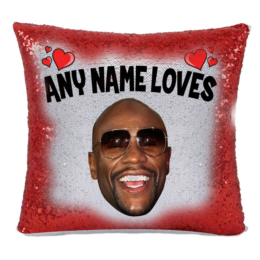 RED MAGIC SEQUIN CUSHION- ANY NAME LOVES FLOYD MAYWEATHER – Red Magic Sequin Cushion- ANY Name Loves Floyd Mayweather