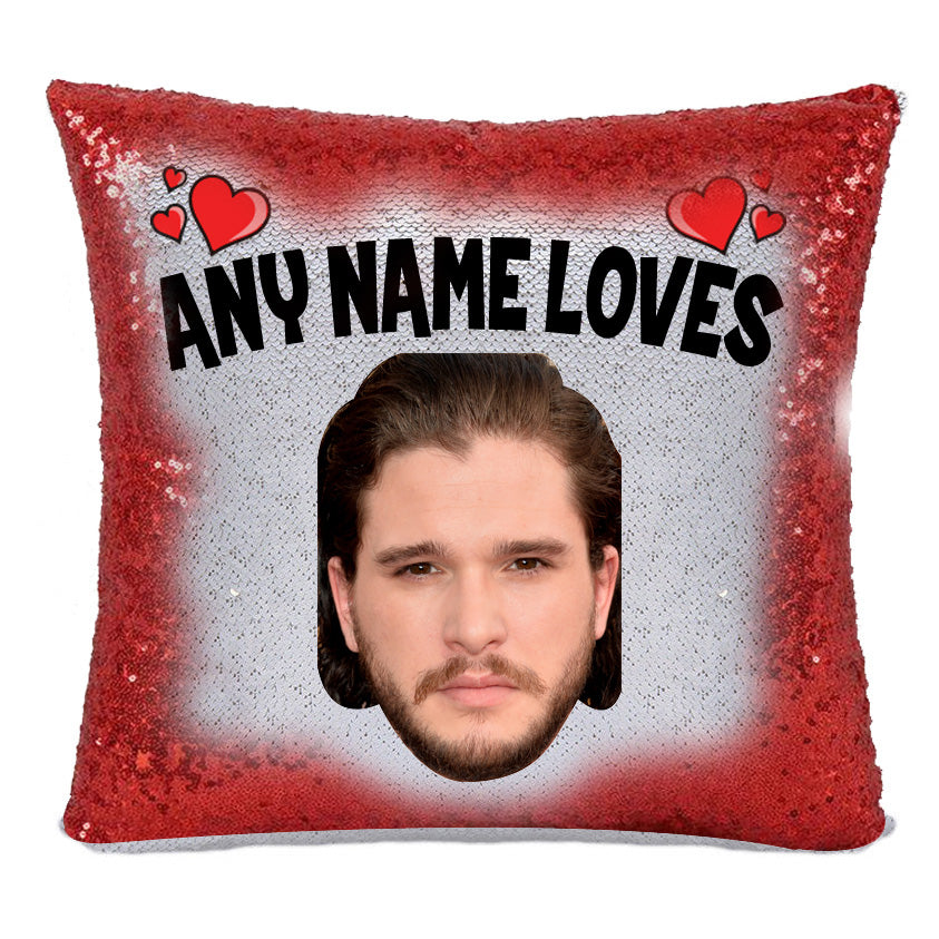Red Magic Sequin Cushion- ANY Name Loves KIT Harrington