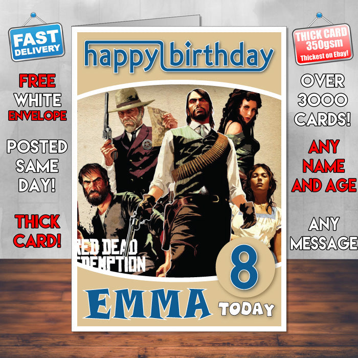 Personalised Red Dead Redemption Inspired Style Game Kids Inspired Birthday Card (SA)