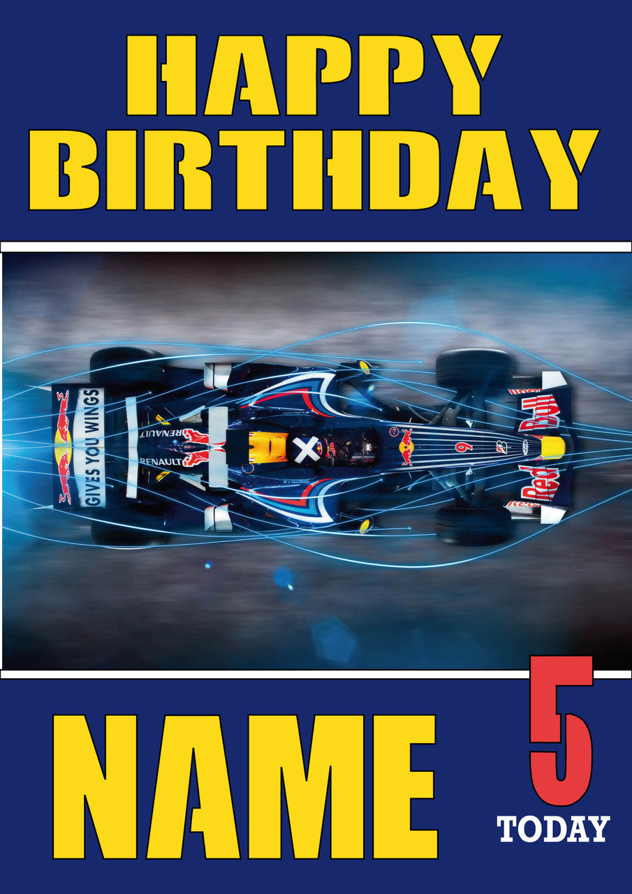 Personalised Red Bull F1 THEME INSPIRED PERSONALISED Kids Adult Birthday Card 3
