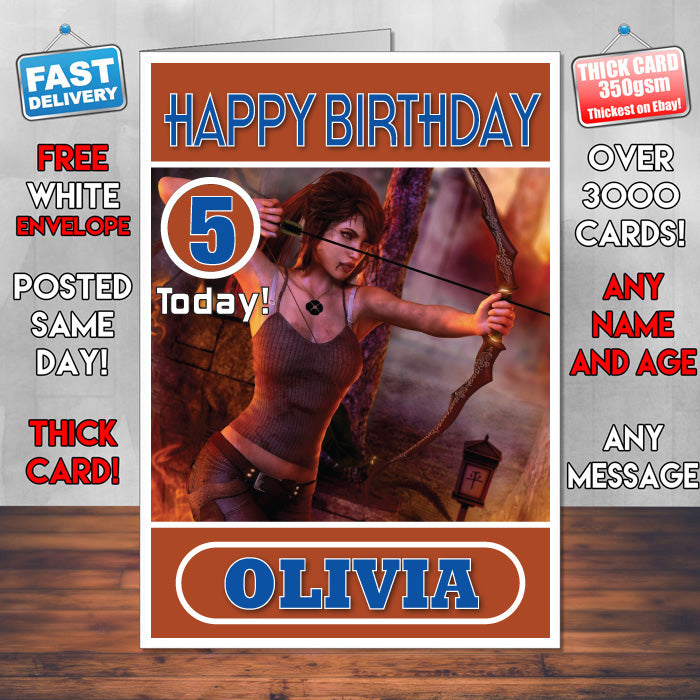 Personalised Rise Of The Tomb Raider 2 Inspired Style Game Kids Inspired Birthday Card (SA)