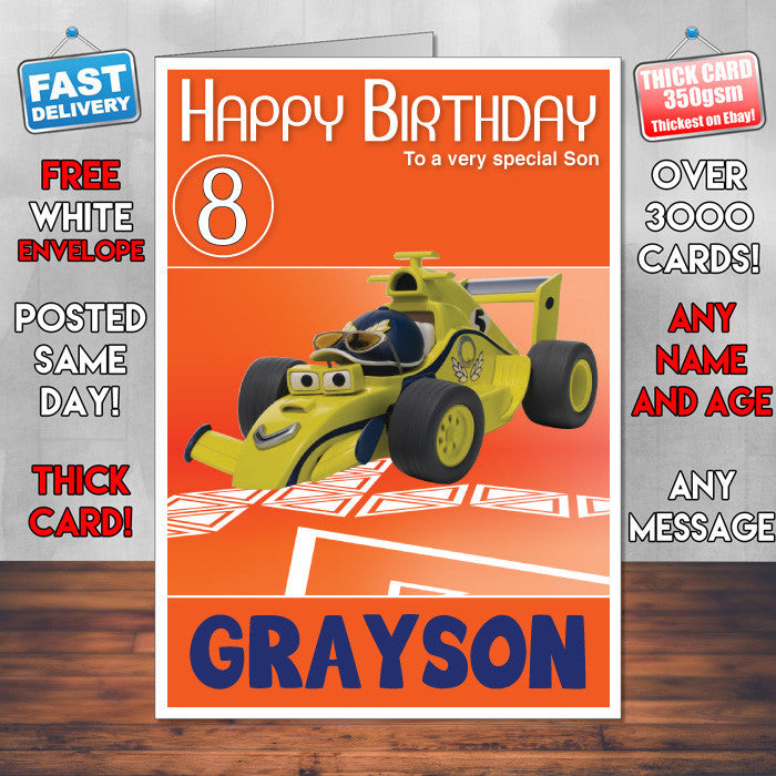 Roary 3 Style Theme Personalised Kidshows Birthday Card (SA)